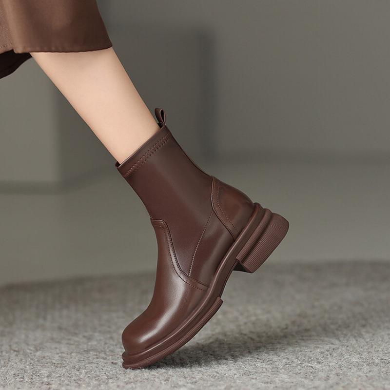 Korean Version of Round-toed Martin Boots for Women's New Thick-soled Non-slip Large-size Women's Boots, Low-heeled Comfortable Leather Boots, Autumn