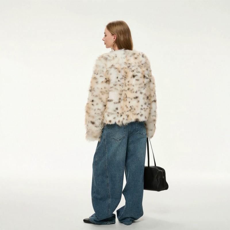 Womens Faux Fur Leopard Print Coat Winter Warm Outerwear With Hood Regular Fit OL Style