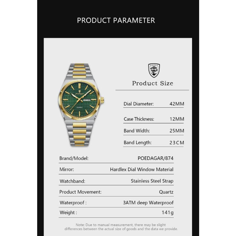 POEDAGAR Luxury Men Watch Date Week Waterproof Luminous Stainless Steel Watch For Man Casual Quartz Men's Watches