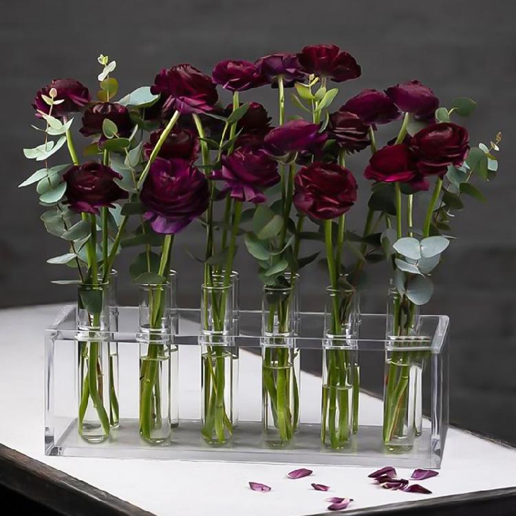 Acrylic Test Tube Vase Set With Stand, Showcases Multiple Bouquets Decoration Unique Present (8/12Pcs Tubes)