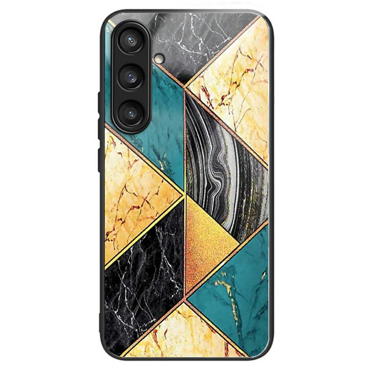

For Samsung Galaxy S24 FE Case Tempered Glass Back Cover with Pattern Printing Colored Marble