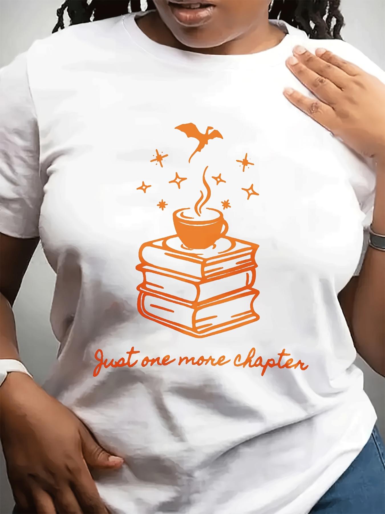 

ValentineS Day WomenS Roundneck Fashionable Tshirt Book and Coffee Patterns Artistic Reading Theme Crew Neck Short Sleeve S