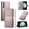 For Samsung Galaxy S25 FE Case Rhombus Stitching Wallet Stand Leather Phone Cover with Long/Short Strap