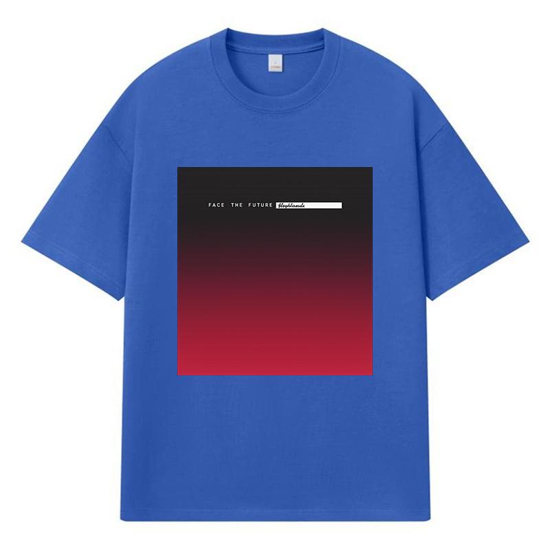 2026 Face The Future Gradient Printed Graphic Y2k Harajuku Streetwear 100% Cotton T Shirt Casual Oversized Summer Men T-shirt