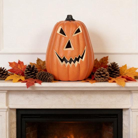 Halloween Light Up Pumpkin Decoration, Spooky Jack O Lantern Ornament for Window Display, Children Photo Prop for Party