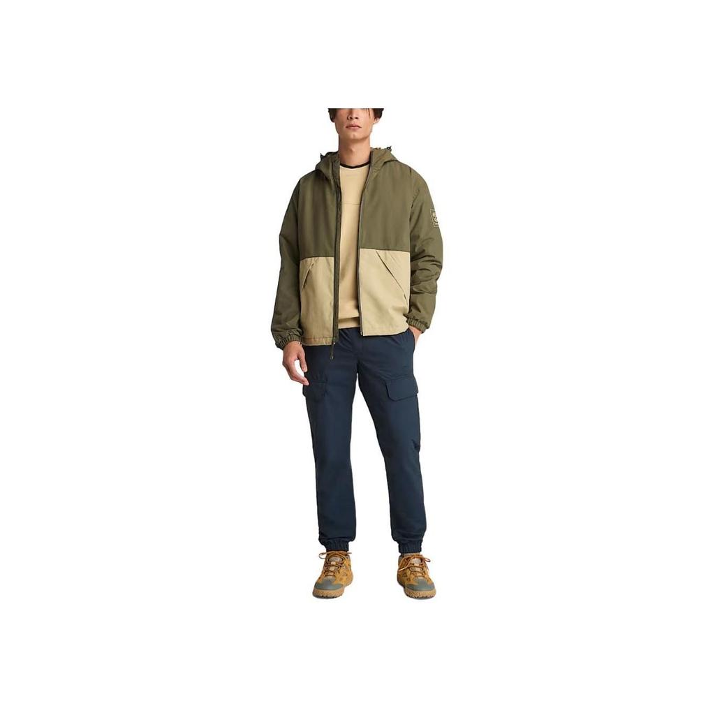 Timberland Men's Waterproof Windproof Color Block Hooded Jacket Olive Green Beige A69PU-EQJ
