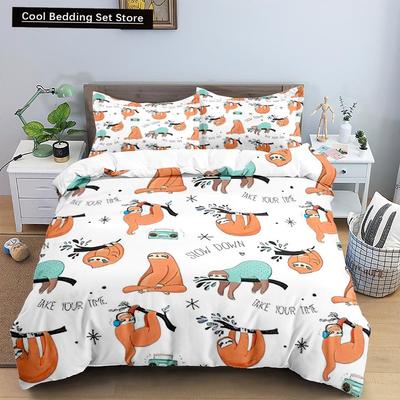 Cartoon Sloth Duvet Cover King Queen Funny Animal Bedding Set for Kids Wildlife Polyester Quilt Cover Children Birthday Gifts