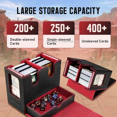 3 In 1 Commander Deck Box with 150 Premium Card Sleeves 66x91mm Trading Card Storage Box for MTG TCG PKM Cards with Dice Tray