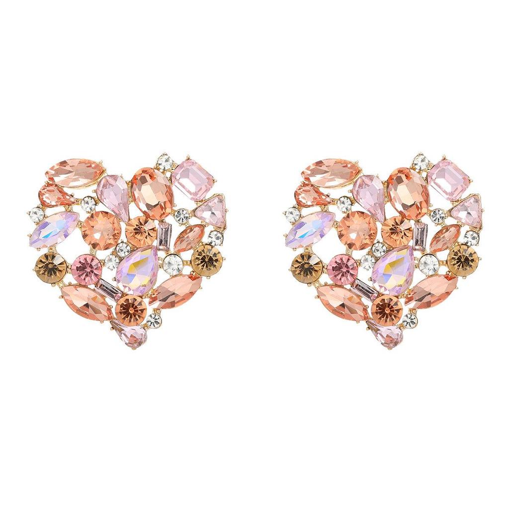 European and American Luxury Colorful Rhinestone Flower Stud Earrings for Women