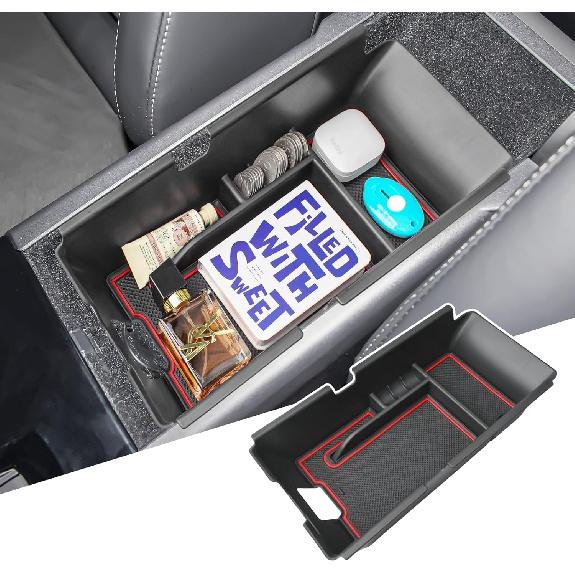 Center Console Organizer Compatible with 2025 Accessories, ABS Plastic Red Trim