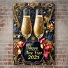NewYearBohoVibe Aluminum Happy New Year Sign D Flat Square Wreath Multipurpose Wall Hanging Decor