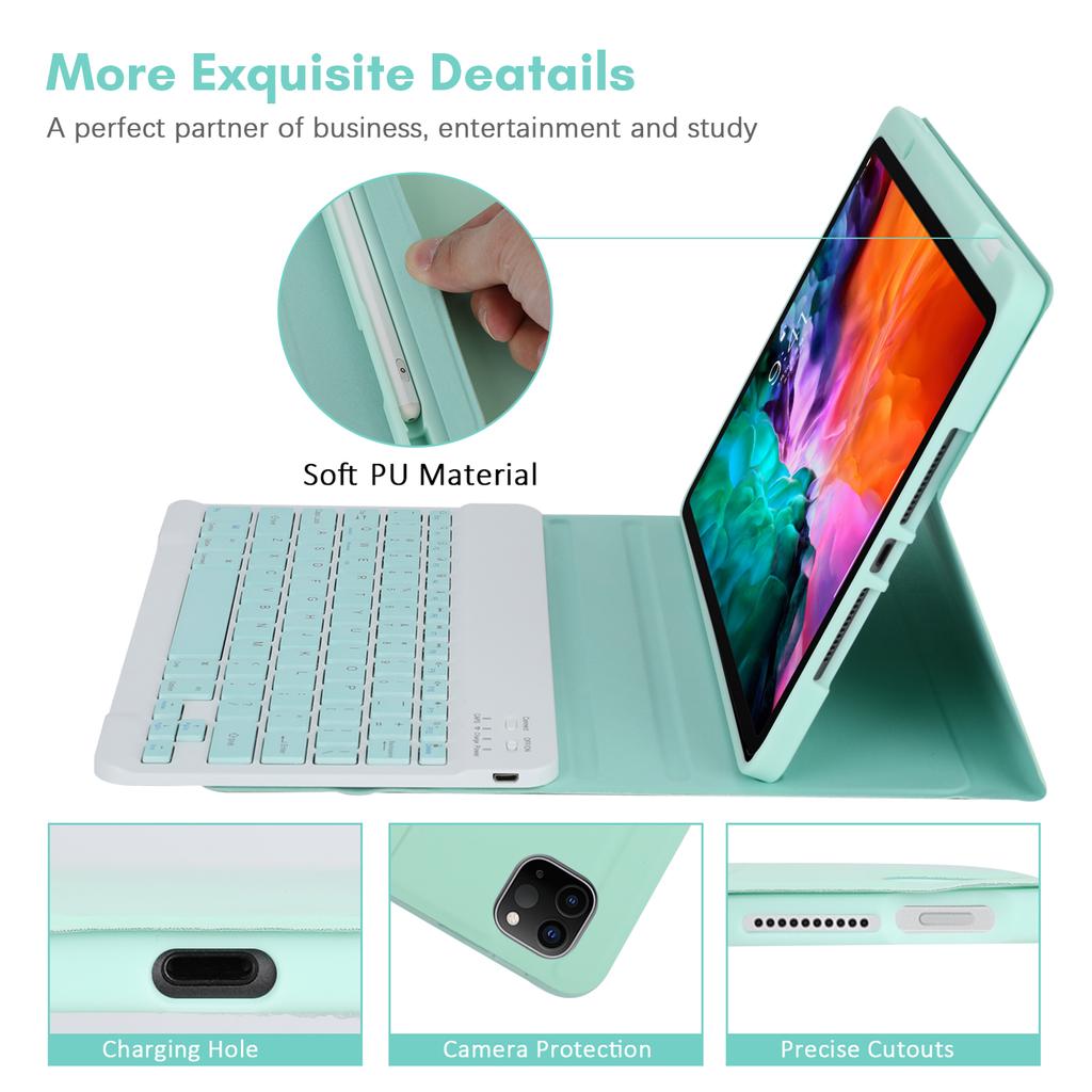 Kabellose BT-Tastatur, USB-Tastatur mit PU-Leder-Schutzhülle für Tablet, kompatibel mit iPad Air