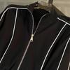 Sudadera Corta Casual a Rayas Traje Deportivo Mujer Otoño Sudadera con Cremallera Suelta Cordón Elástico Pantalones de Pierna Ancha Conjunto de Dos Piezas