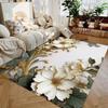 3D Golden Branch & White Florwer Rug Luxury Floral Design NonSlip Easy Clean Living Room Bedroom Decor Carpet for Bethroom Decor