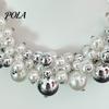 V-neck Accessory Necklace 1 Set Chunky Faux Pearl Jewelry, Beaded Choker And Large Earrings, Metallic for Women Dinner Parties Wedding