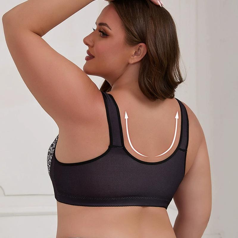 Women's Large Size Printed Front Buckle Bra Comfortable Breathable Vest Underwear