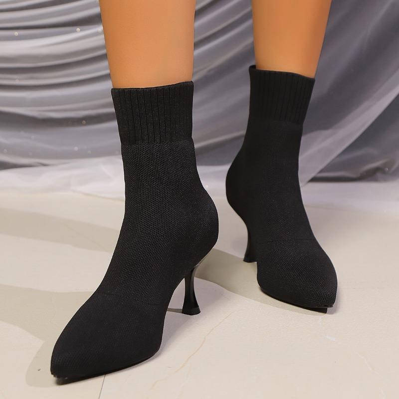 Martin boots women's autumn and winter new fashion large size pointed high heel knitted elastic thin boots women