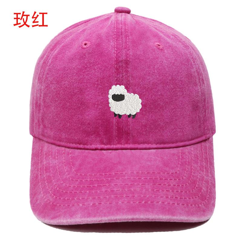 New Cute Lamb Embroidery Washed Retro Baseball Cap Men's and Women's Leisure Outdoor Sunshade Cap Tide