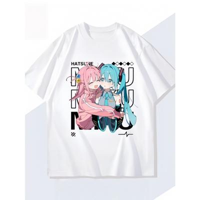 Pink and Blue Double-chef Adult and Children Hatsune Miku and Lonely Rock Sticker Style T-shirt