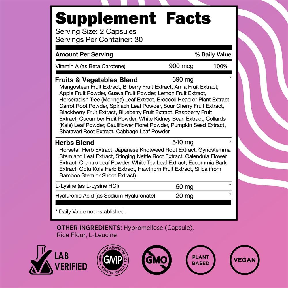 Vital Vitamins Vegan Collagen Booster Capsules, Plant Based Collagen Support for Hair Skin Nails & Joint, 60 Capsules