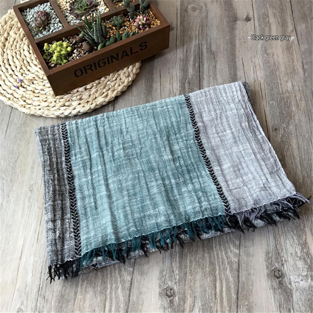 Korean Style Cotton & Linen Patchwork Scarf for Women - Solid Color, Tassel Shawl, Elegant & Easy-to-Match Neck Warmer for Early Autumn