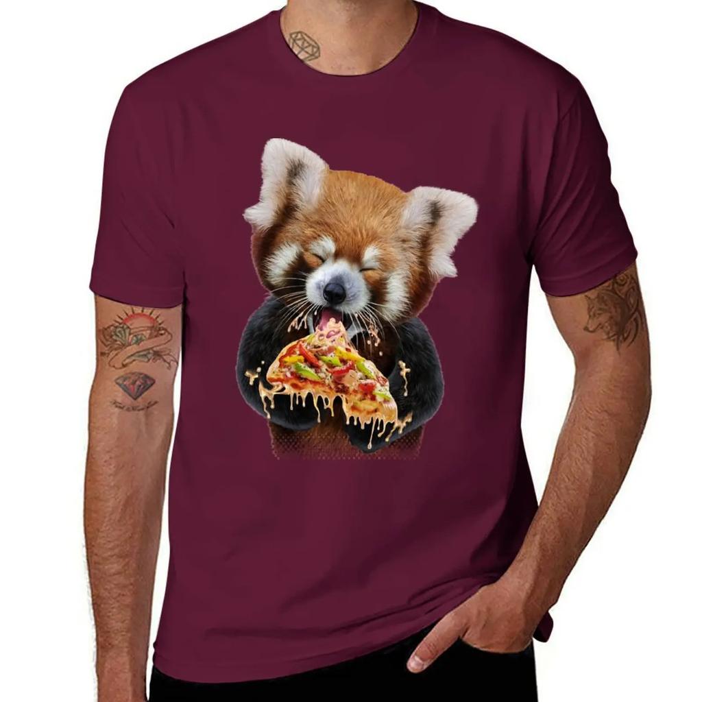 Red Panda Devouring Pizza T-Shirt Blouse korean fashion t shirt for men