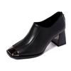 Spring 2025 new French retro square head deep mouth single shoes women's thick heel soft leather casual fashion high heels women's