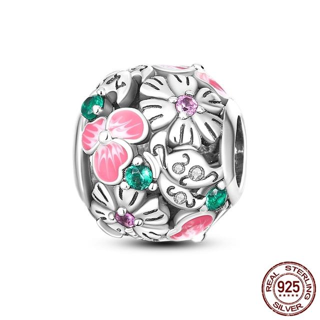 925 Sterling Silver Butterfly Ladybug Cactus Lucky Four Leaf Clover Dinglar Charm Pärlor Passar Charm Armband Original 925 Smycken