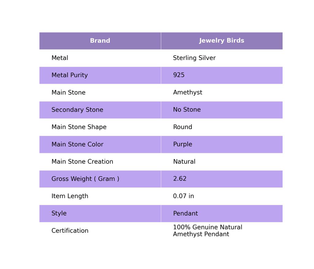 Round Amethyst Stone 925 Silver Daughter Gift Engagement Elegant Wedding Pendant PP-40-1
