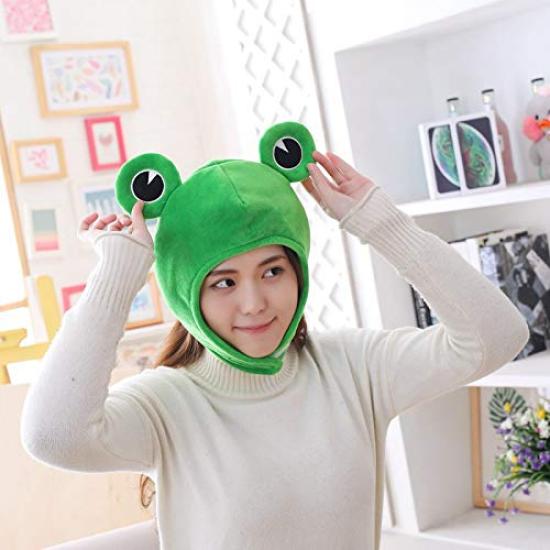 Bestmaple Animal Cap, Plush Headgear, Cute, Fluffy, Plush Cap, Mask Animal Costume (Frog)