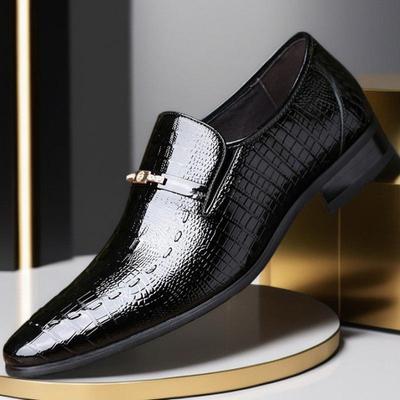 2024 Autumn/Winter Men's Formal Plus Size Crocodile Pattern Slip-On Leather Shoes