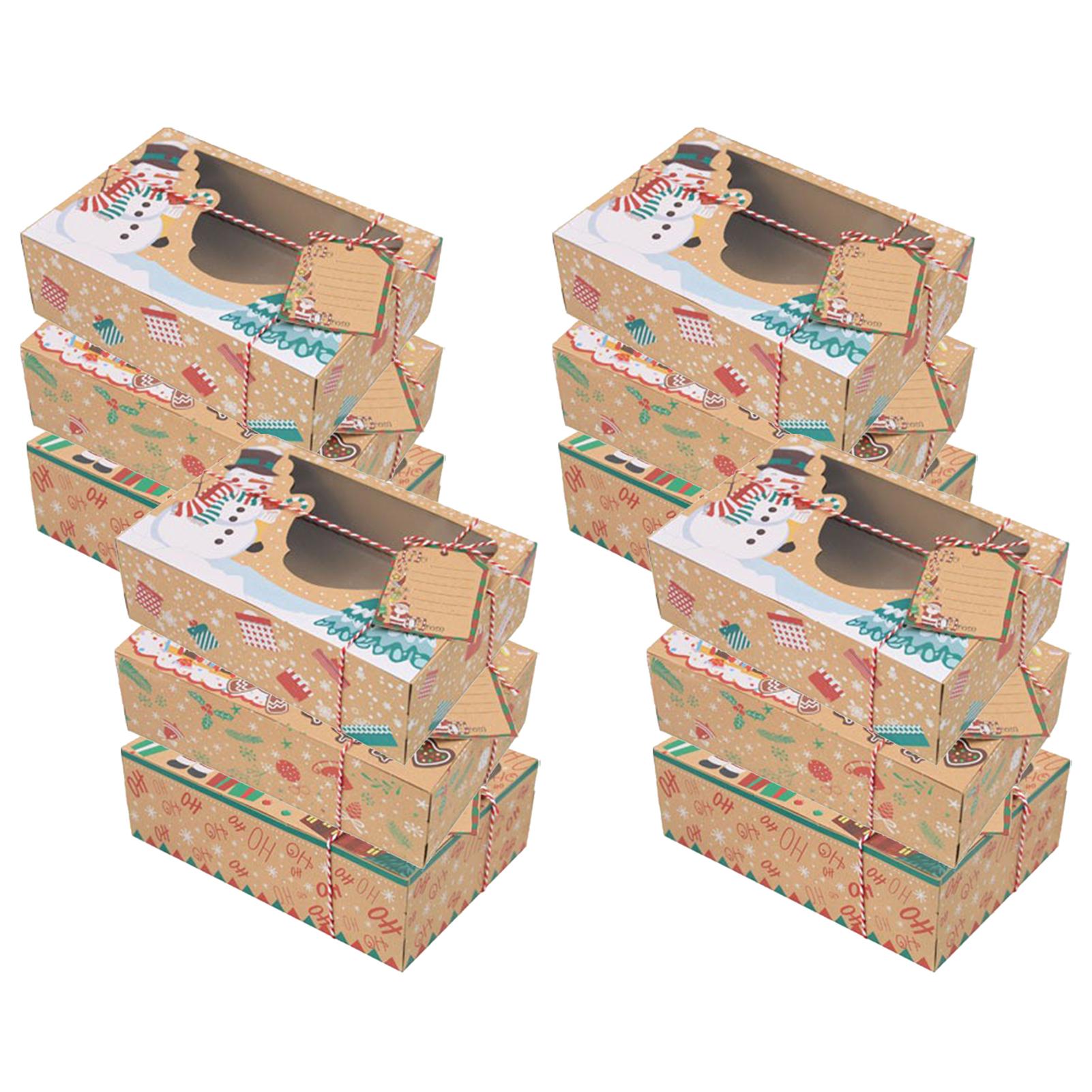 12 Pieces Kraft Paper Biscuit Box Christmas New Kraft Paper Gingerbread Box PVC Window Candy Gift Boxes Other