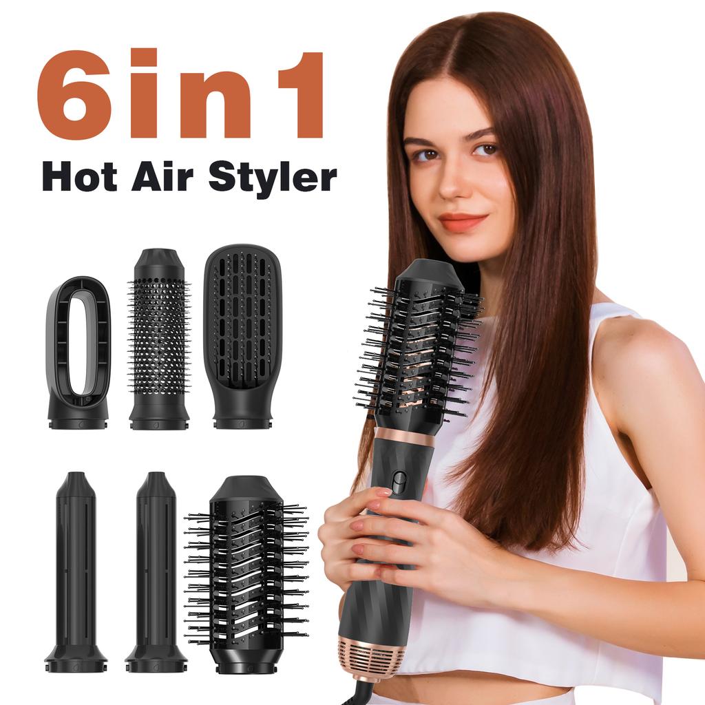 6 In 1 Multi Styler Hot Air Brush Hair Straightener and Curler Hot Air Comb Blower Brush Hair Styling Tool DE Warehouse Dropship