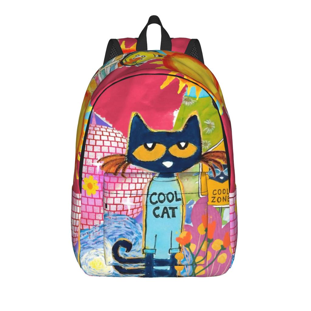 Cartoon Pete the Cat  Backpack for Men Women Fashion Student Work Daypack Groovy  College Shoulder Bag Durable