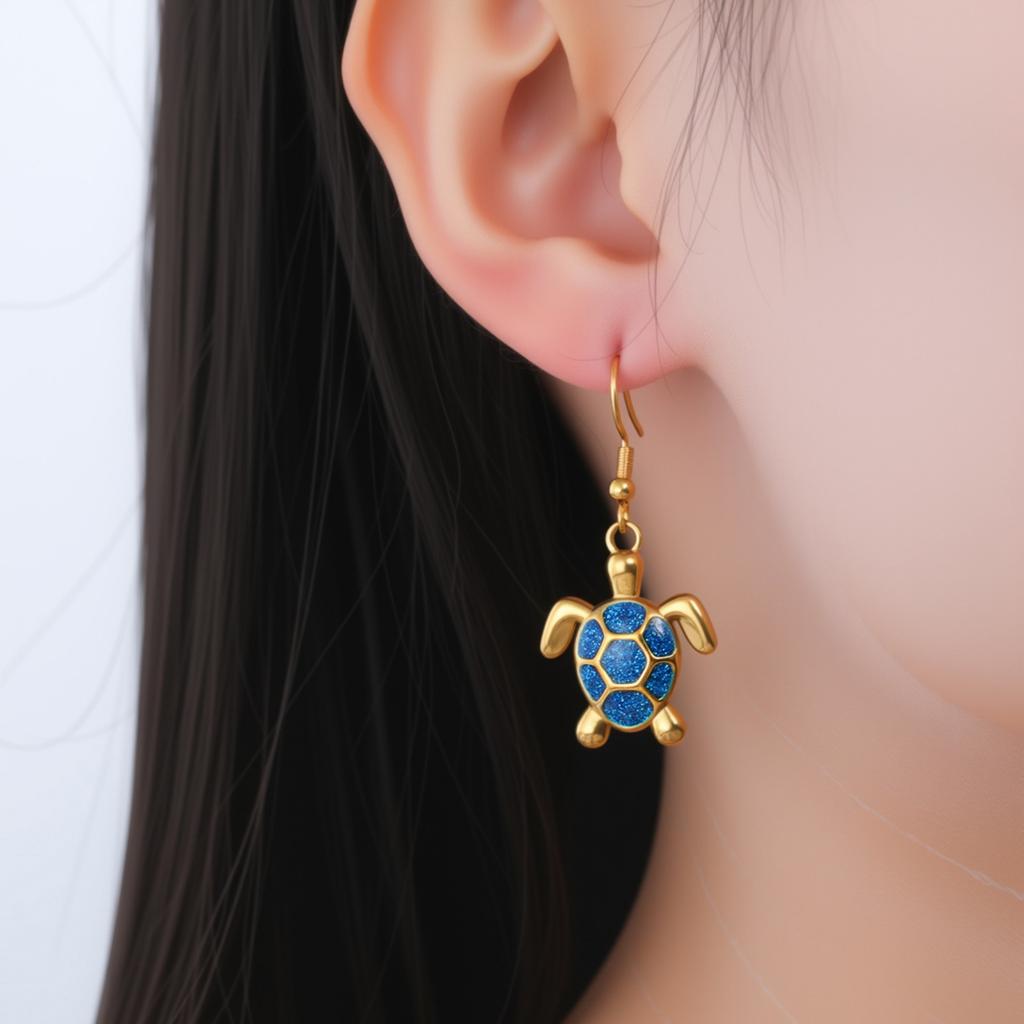 Skyrim Urocze Niebieskie Kolczyki Wiszące z Żółwiem Stal Nierdzewna Kolor Złoty Kolczyki Kobiety Dziewczyny Zwierzę Morskie Żółw Cyrkonia Prezent Urodzinowy
