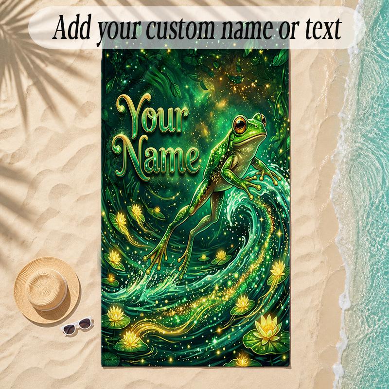 Frog Theme Soft Beach Towel Personalized Custom Name Text Towel Portable for Beach Pool Travel