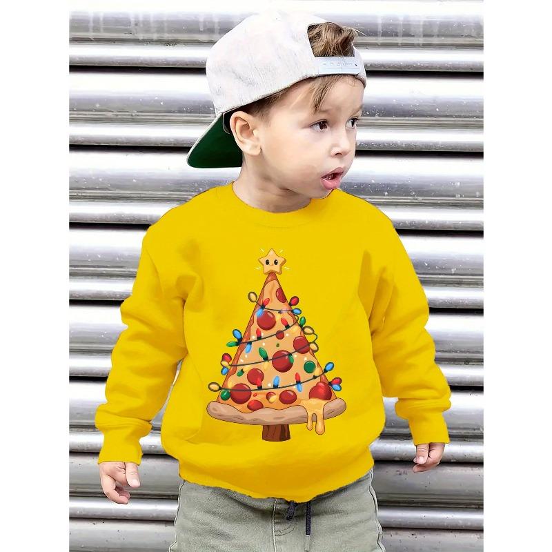 European Sizes Christmas Tree Print Casual Round Neck Sweatshirt For Boys And Girls, Layering Top