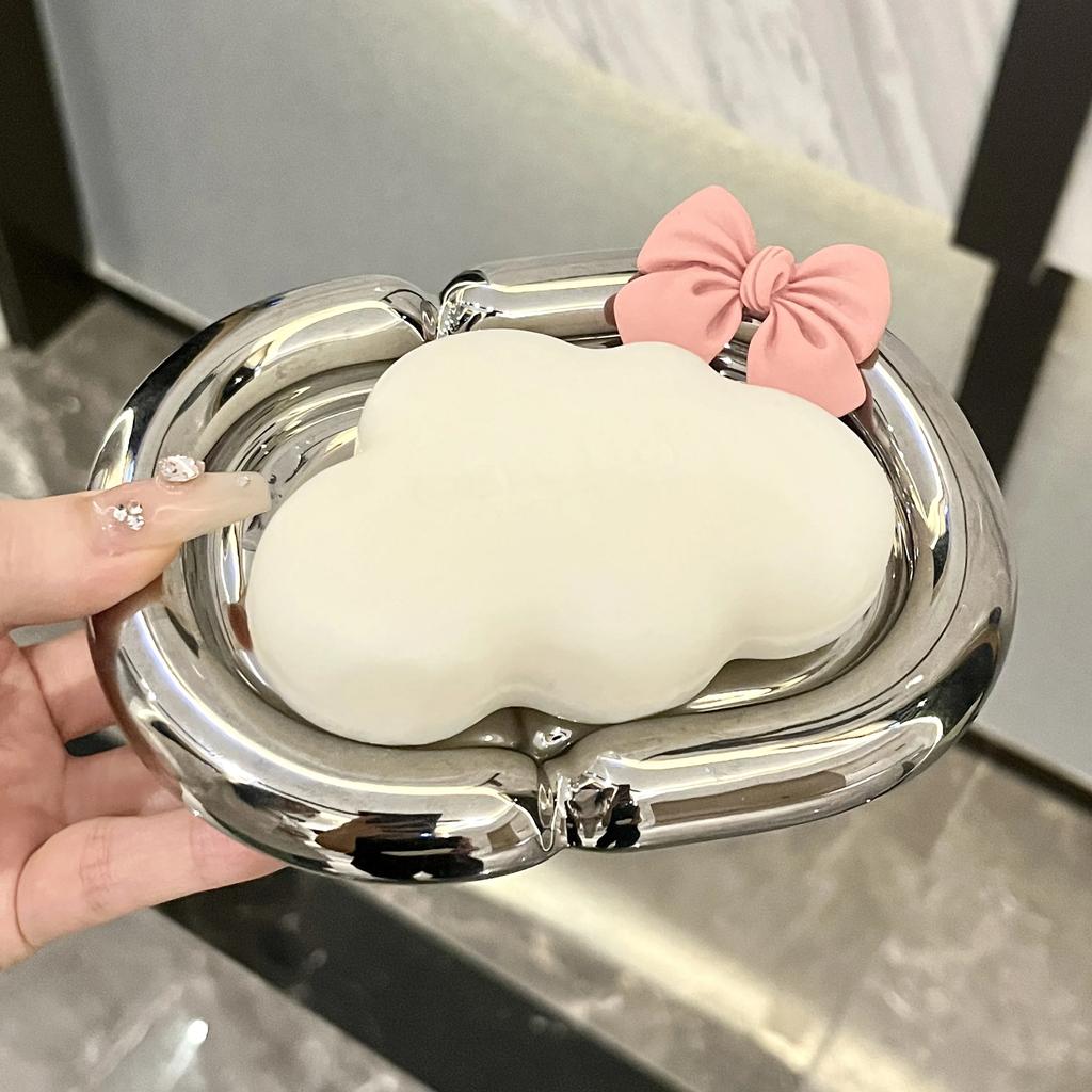 Bow Ceramic Soap Box Elliptical Drain Soap Box Creative Household Soap Dish Rack Storage Box Bathroom Decoration Accessories