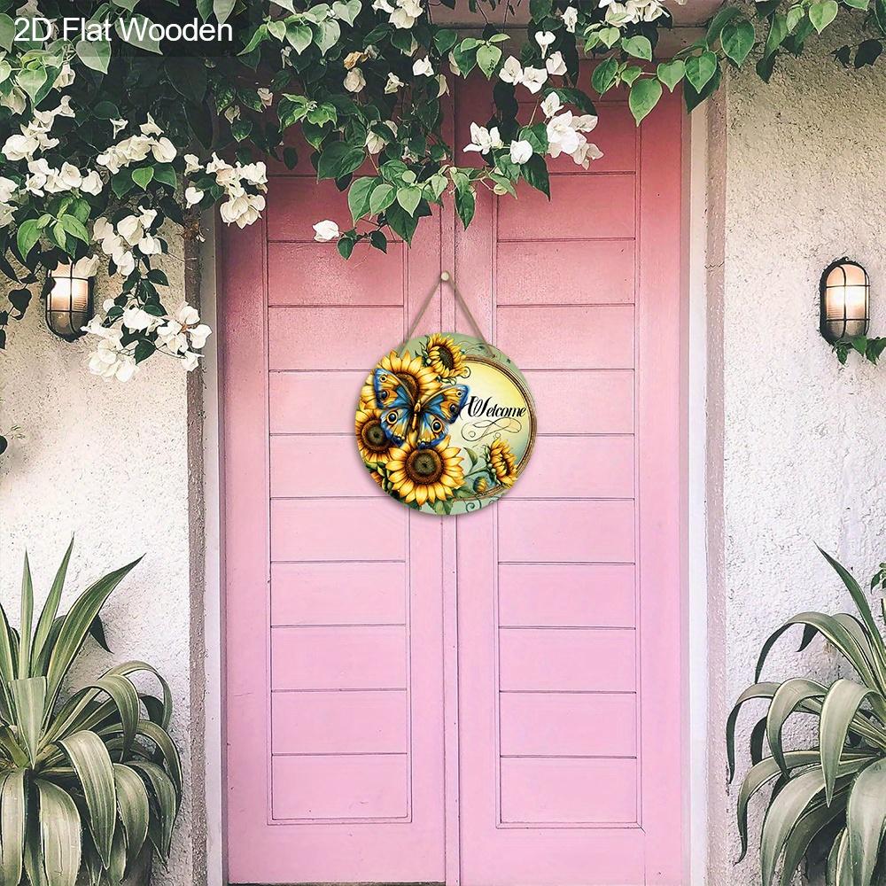Rustic Wooden Welcome Sign with Sunflowers & Butterfly Pattern - Charming Decorative Hanging Plaque - Ideal Gift for Friend, Family