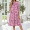 Women's Casual Fashion Round Neck Three Quarter Sleeve Printed Midi Dress