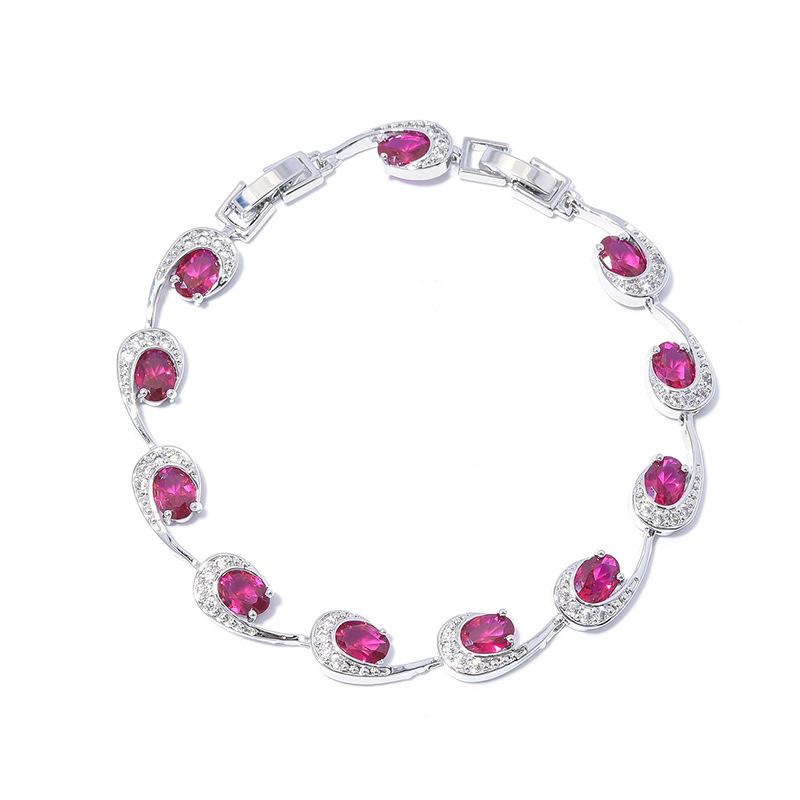 

Корейская версия браслета с синими драгоценными камнями, прямоугольный, легкий, роскошный, чисто ручной набор с геометрическим цветным цирконом Length 18.5 cm + 3 cm extension buckle