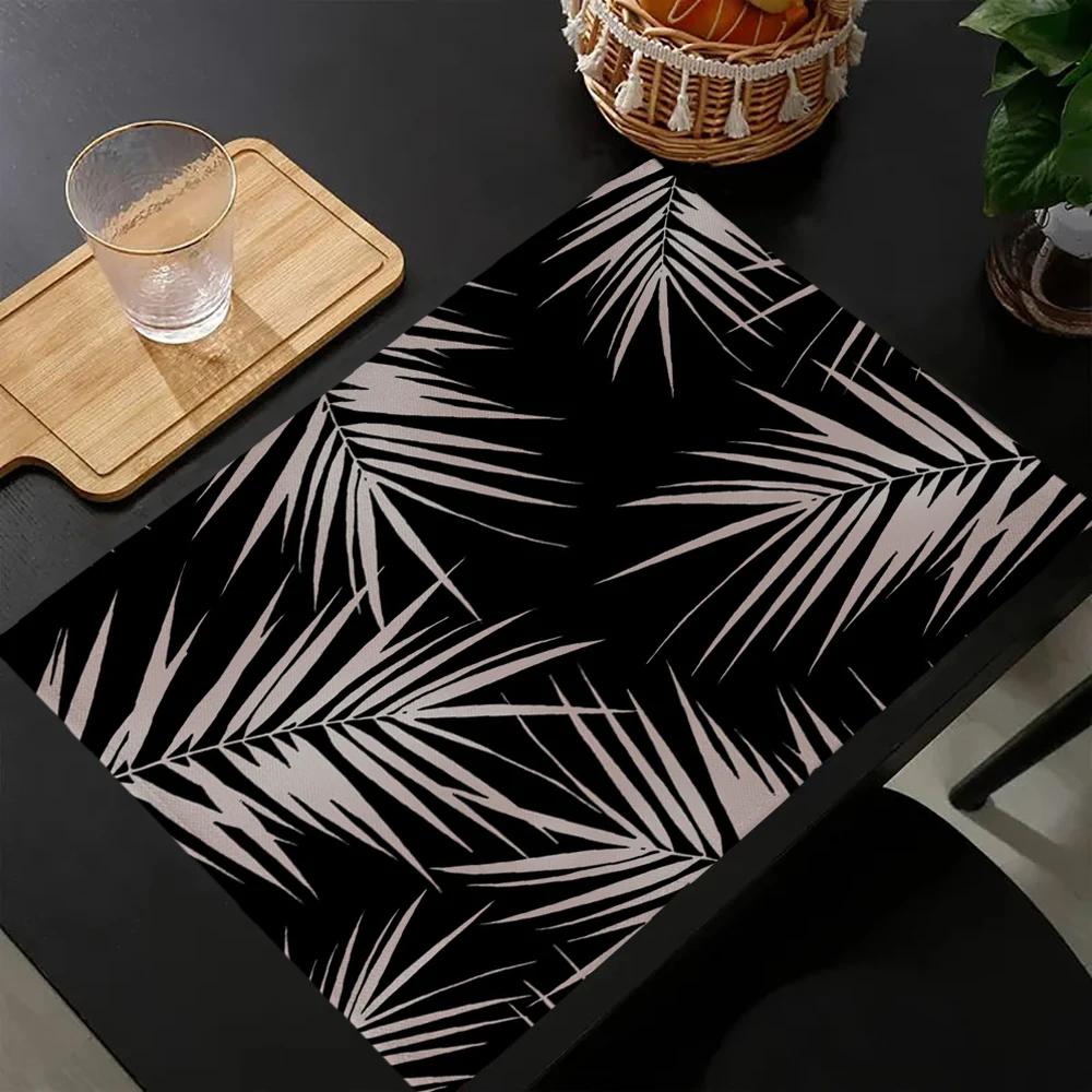 Set da 4 tovagliette geometriche bianche e nere personalizzate in cotone e lino per tavolo da pranzo, sottobicchiere, sottotazza per ciotola/tazza, decorazione per la casa 10.11WJY