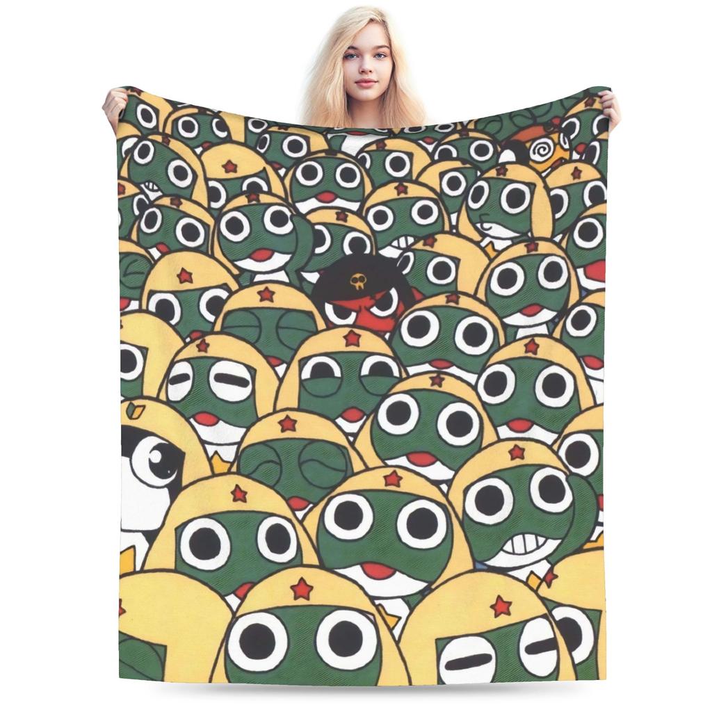 Anime Keroros Frog Blanket Soft Graphic Plush Throw Blanket For Students Outdoor Flannel Bedspread Bed Cover