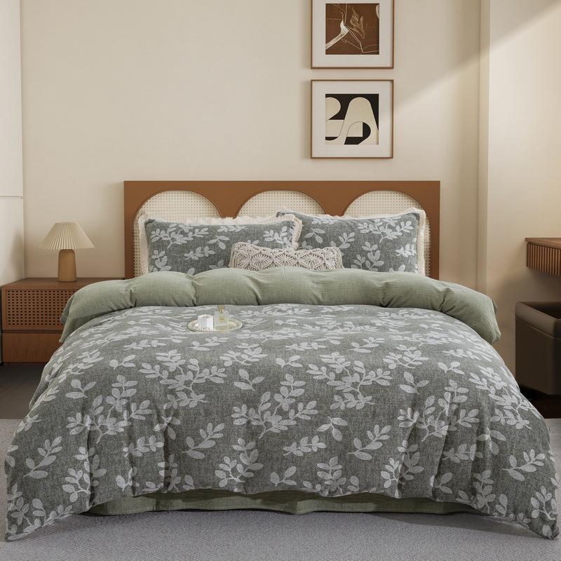 French Linen Green Luxury Four-Piece Cotton Bedding Set Standard Four-Piece Set (fits 1.5m and 1.8m beds)