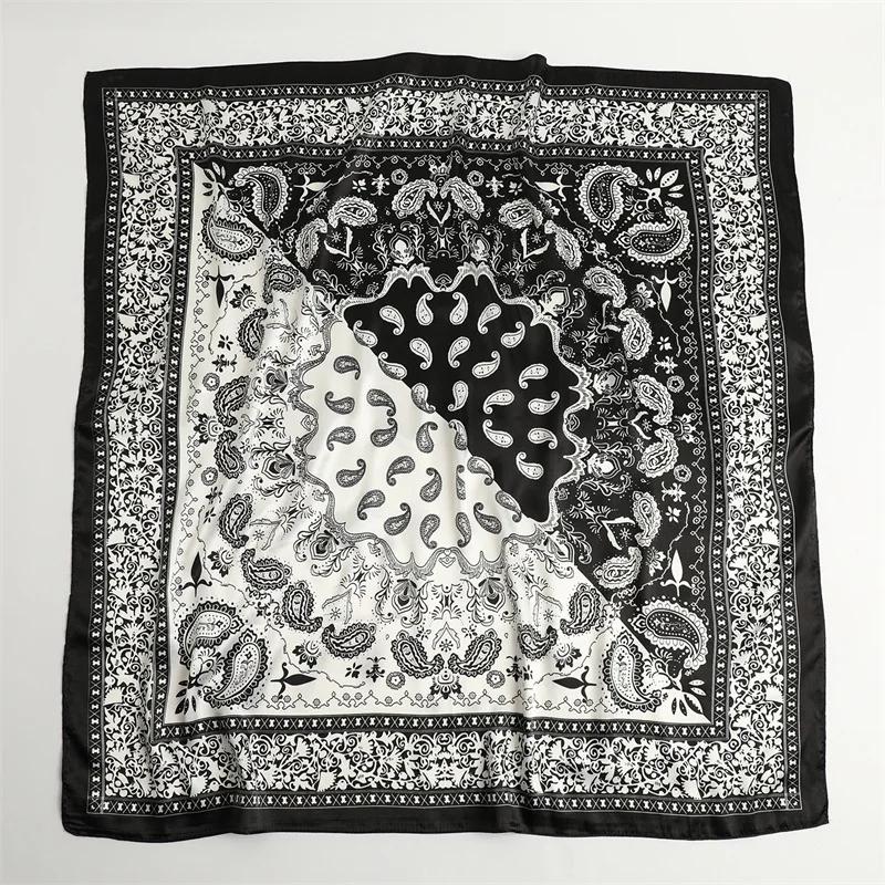 New Spring/Summer Orange Imitation Silk Neckerchief Outdoor Decoration Wraps for Women 90*90cm Cashew Print Square Scarf