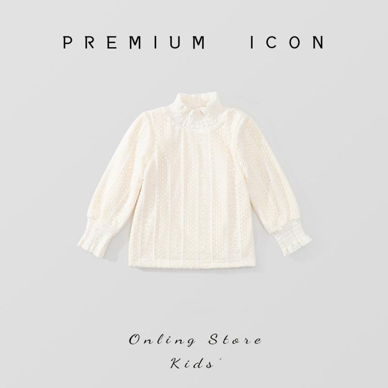 Children's Fleece-Lined High-Neck Base Shirt Winter New Style Girls' Korean Version Lace Long-Sleeve Thickened Top
