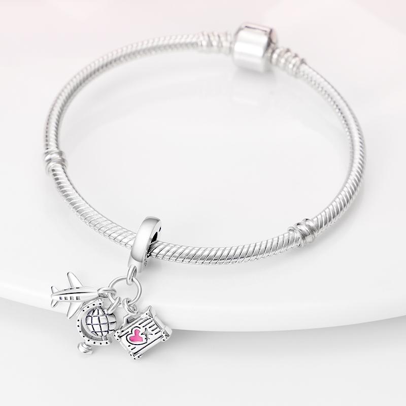 Copper Color Trunk Heart Shape Bow Pink Charms Beads Fitoriginal Bracelets Fine Diy Birthday Women Jewelry Gift