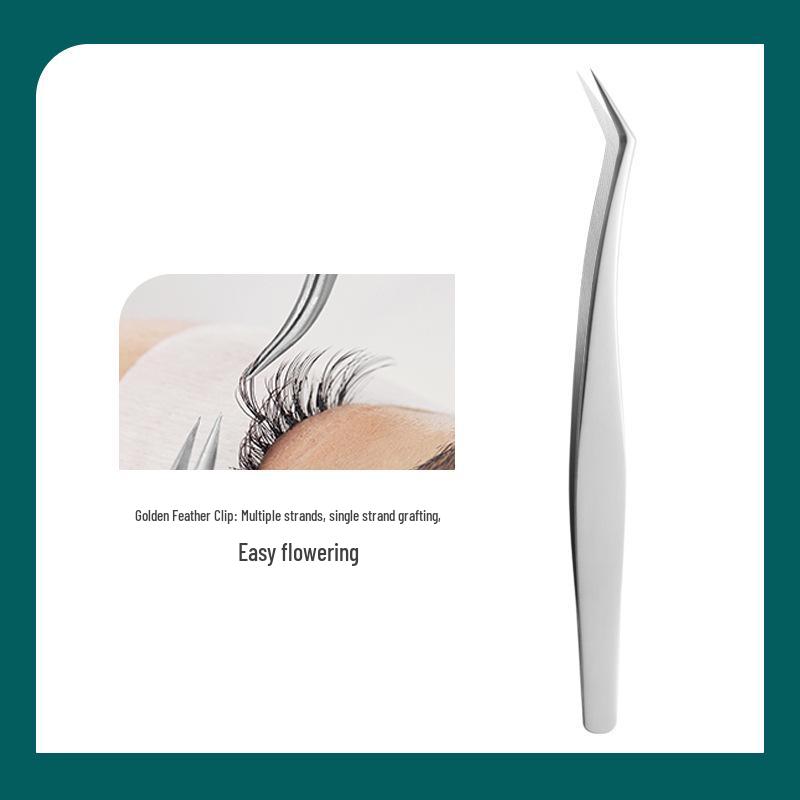 Golden Precision Eyelash Tweezers Set - Extended Dolphin Feather Clamp
