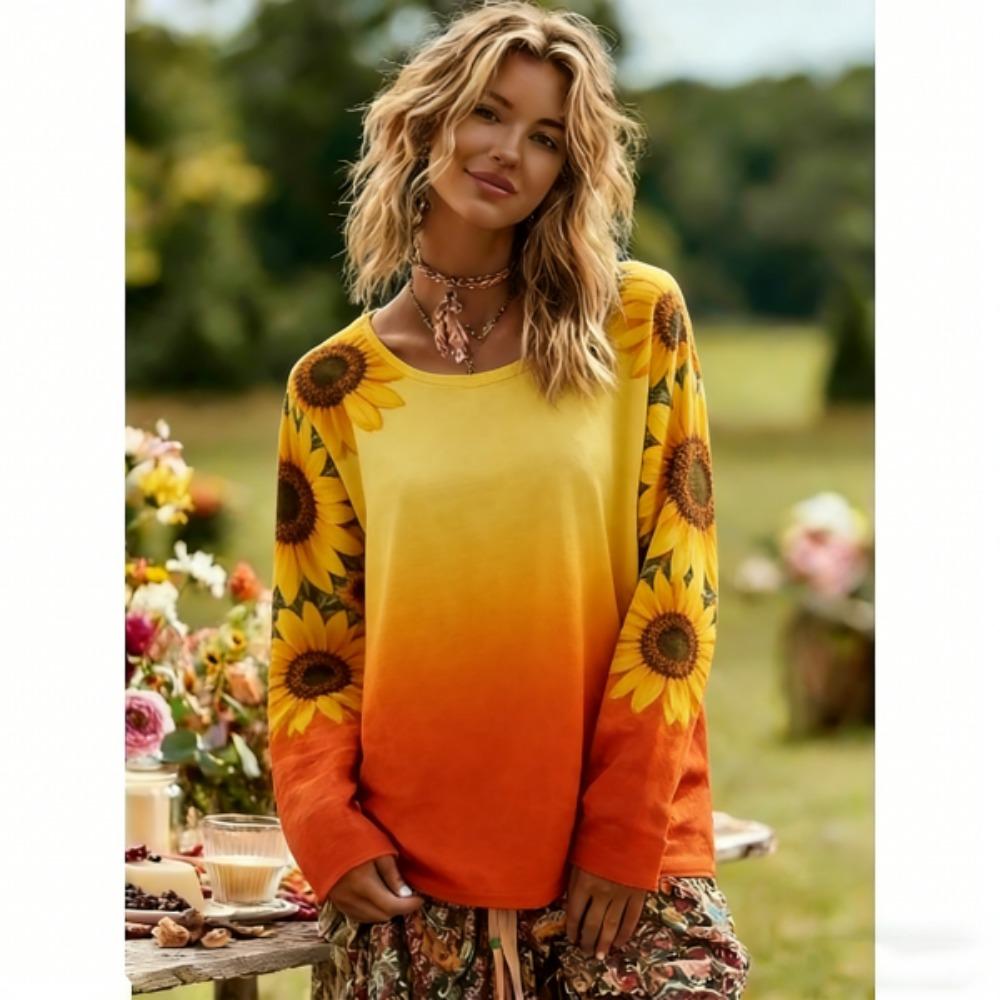 Europe and America Women's Long Sleeve T-shirt Fashion Butterfly Print Comfortable Women's Pullover Outdoor Oversized Tees Top Clothing