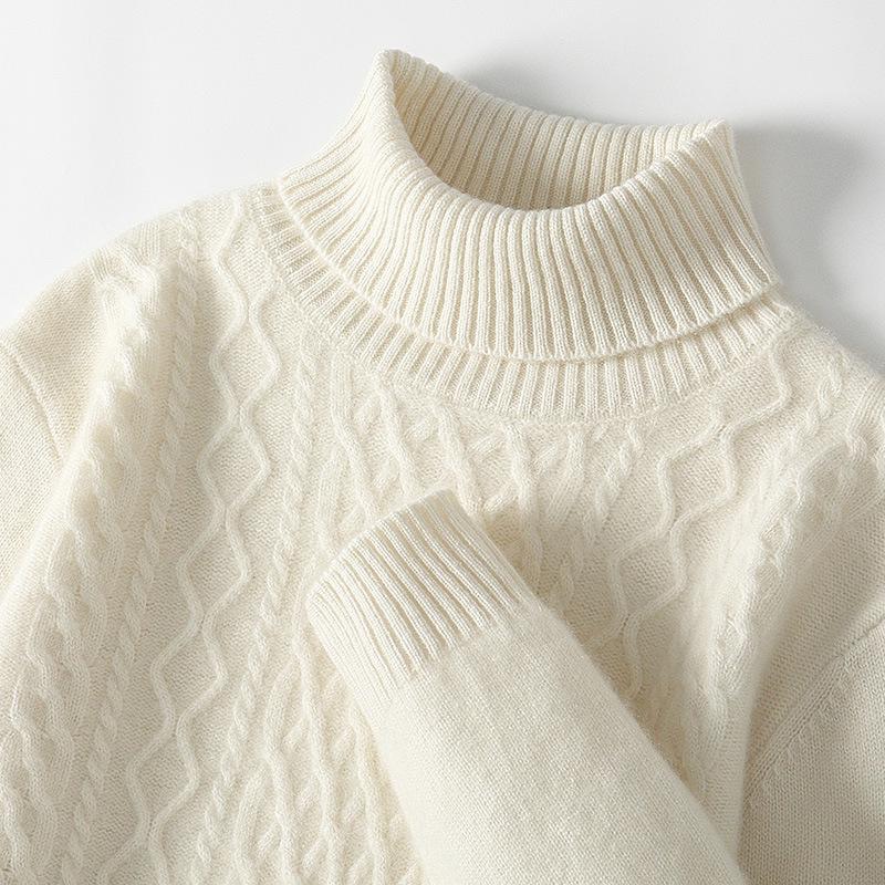 

Men s High Neck 100% Wool Sweater - Thick, Cozy Knit for Casual or Business Wear M